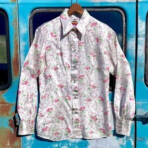 Vintage white satin western pearl snap shirt
